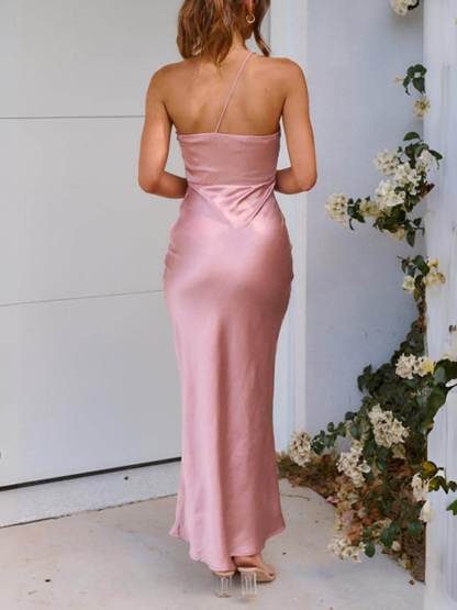 Spring/Summer One Shoulder Gown Waist Maxi Dresses