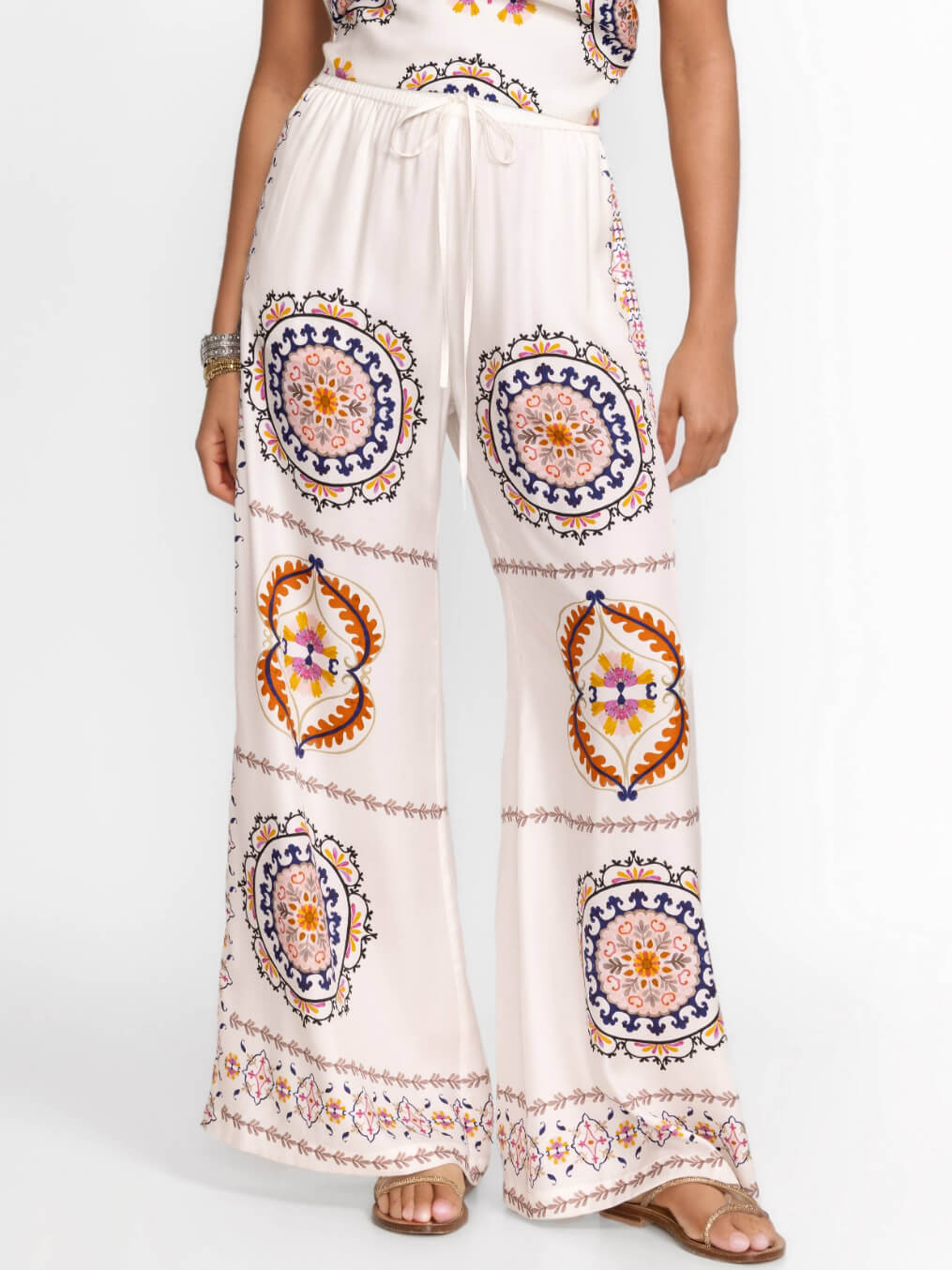 Modern Exquisite Satin Floral Print Loose Wide-Leg Pants