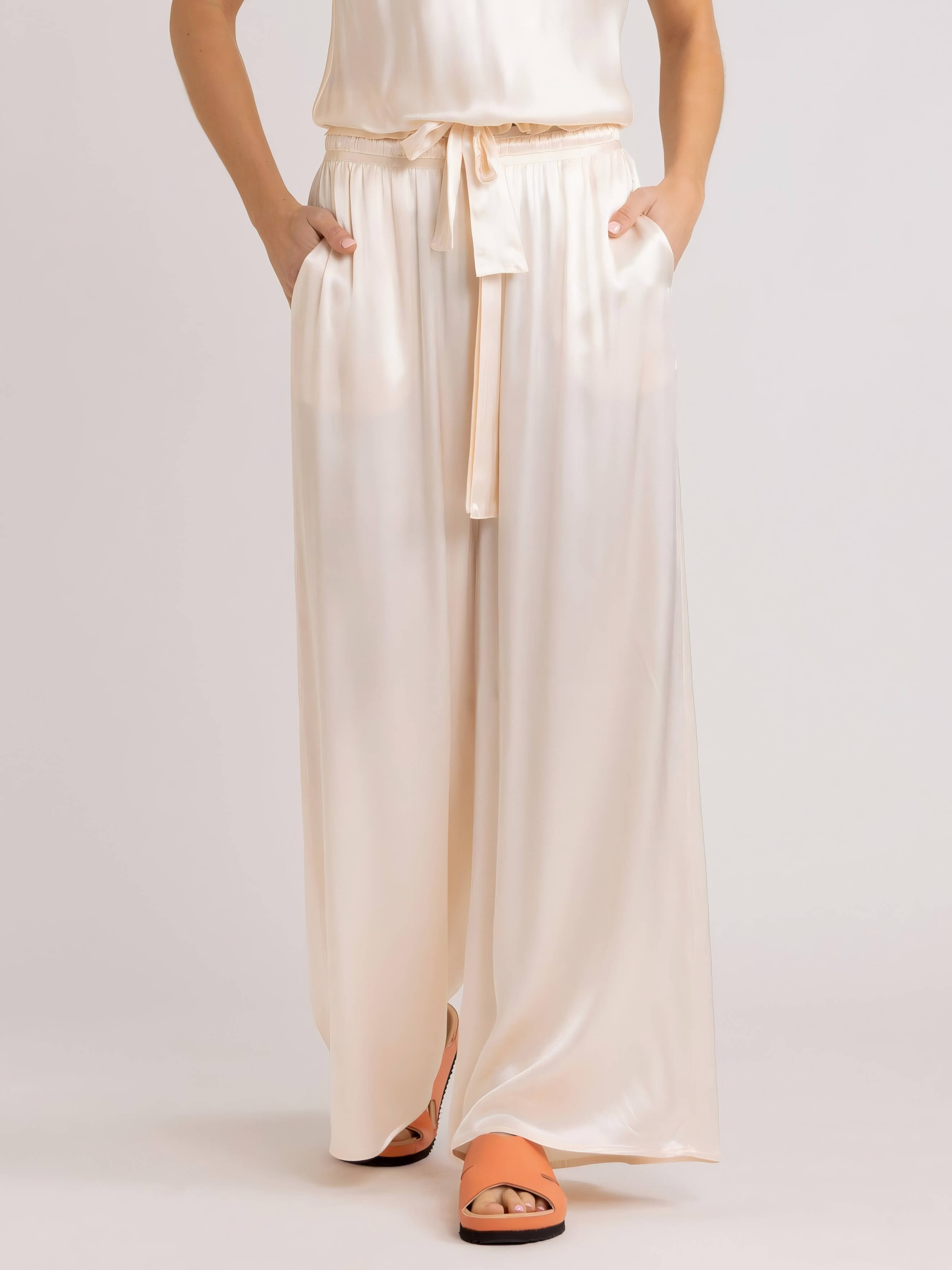 Satin Tie Loose Casual Wide-Leg Pants