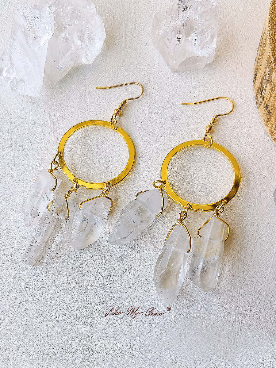 Hippie Quartz Crystal Hoop Earrings