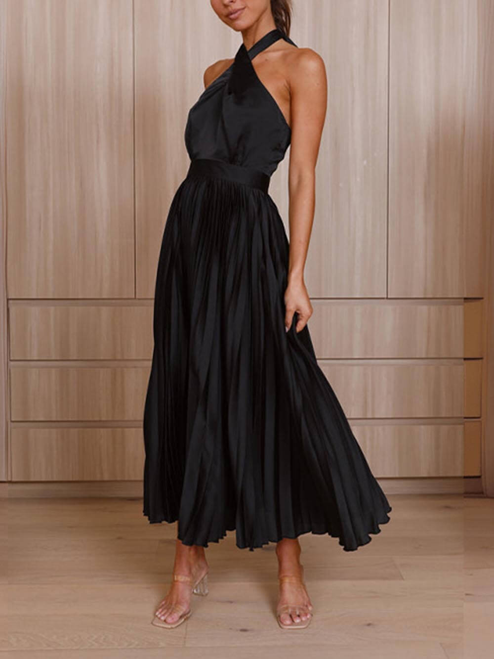 Neckline Pleated Vacation Party Midi Dresses