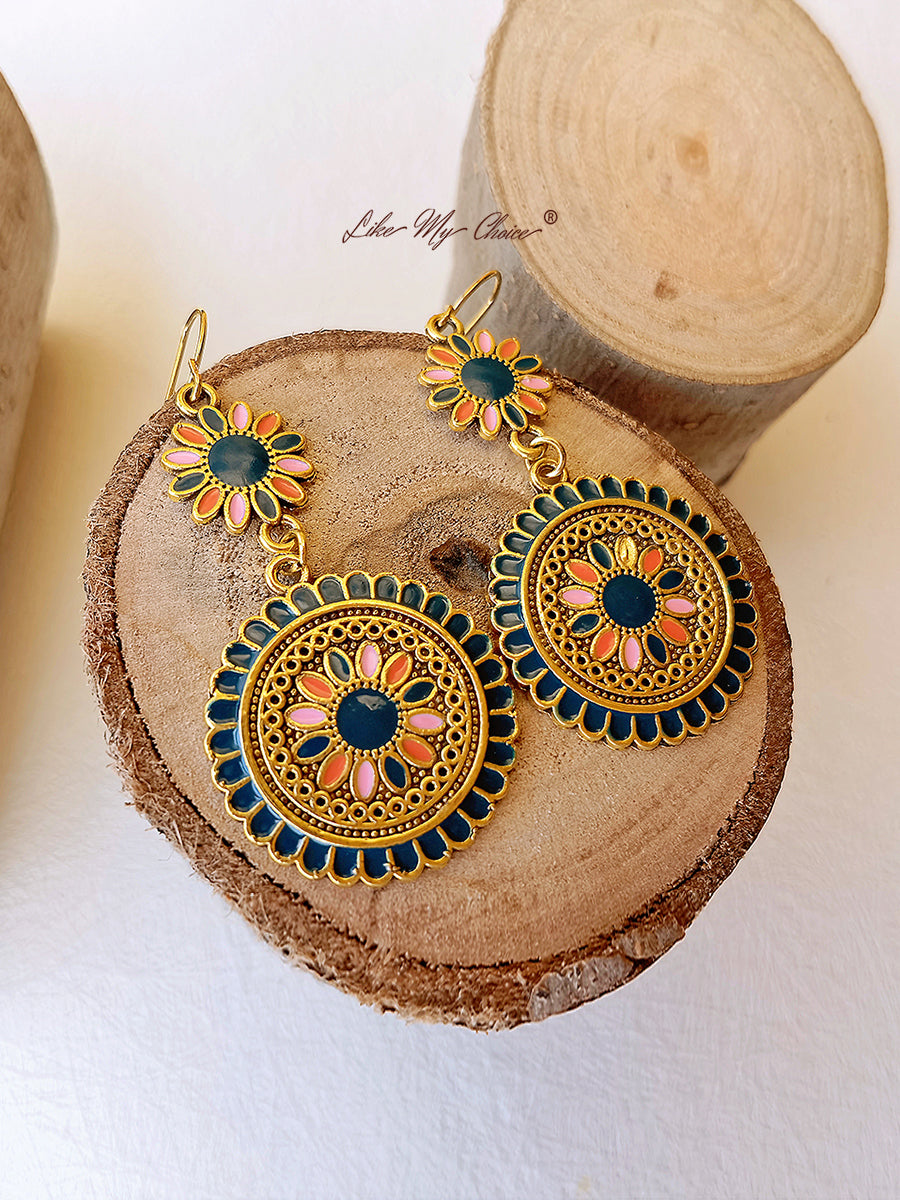 Ethnic Flower Dangle Drop Boho Earrings-Likemychoice