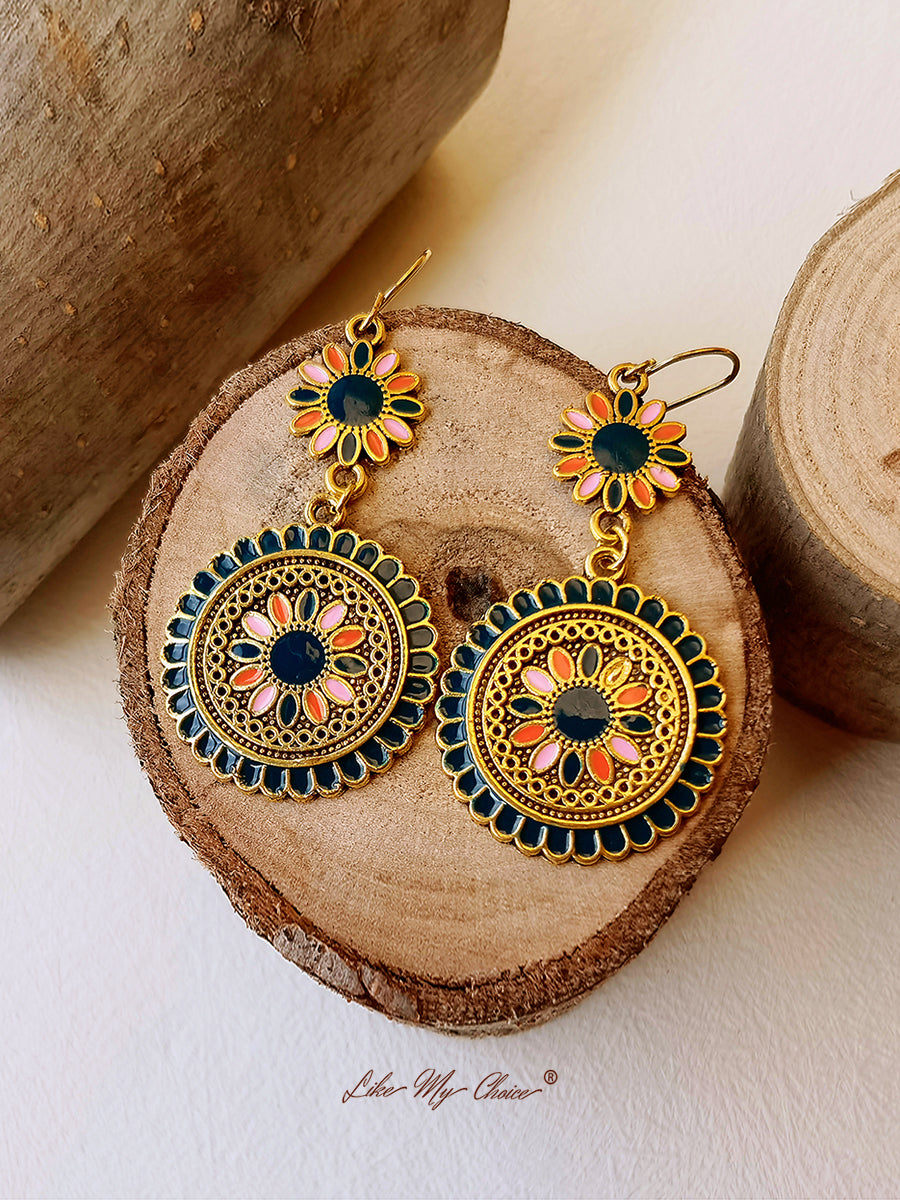 Ethnic Flower Dangle Drop Boho Earrings-Likemychoice