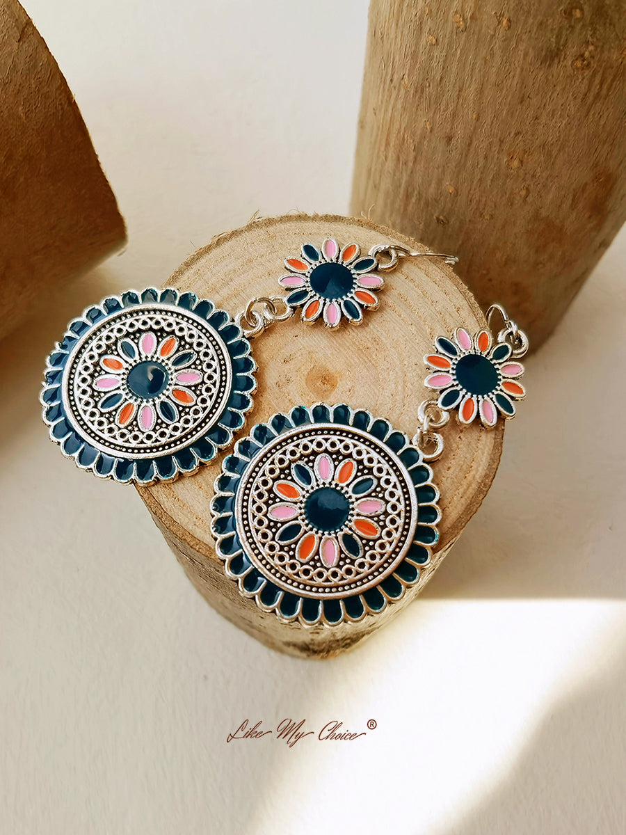 Ethnic Flower Dangle Drop Boho Earrings-Likemychoice