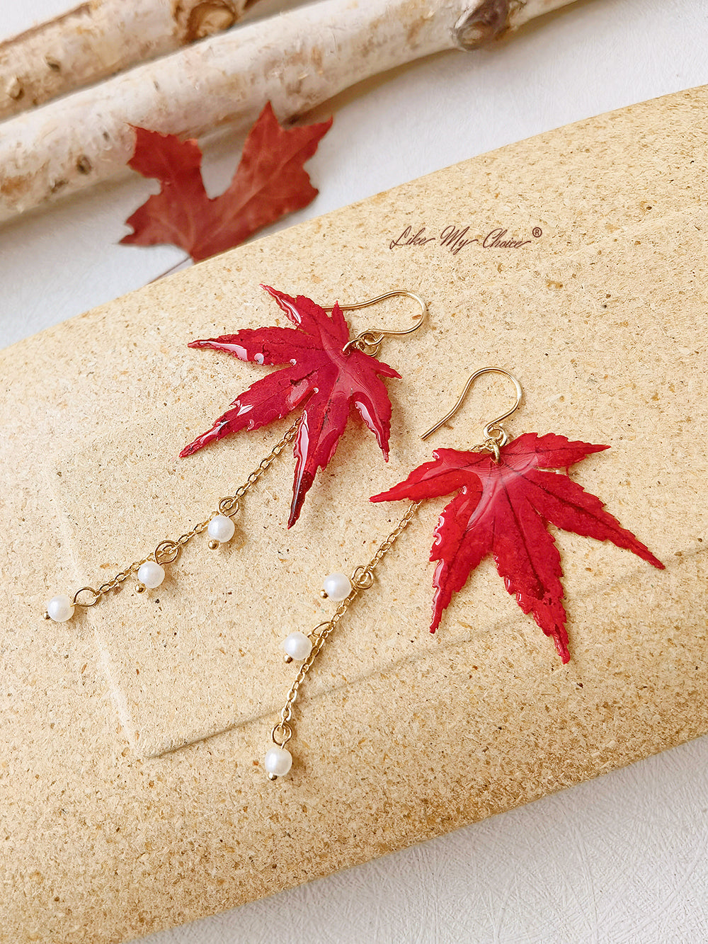 Sun Catcher Maple Leaf Resin Gold Pearl Earrings