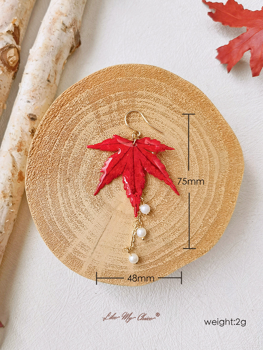 Sun Catcher Maple Leaf Resin Gold Pearl Earrings