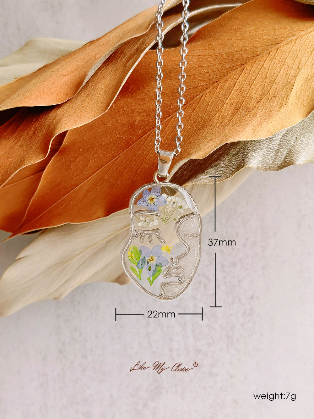 Forget Me Not Resin Pressed Flower Abstract Face Necklace-Likemychoice