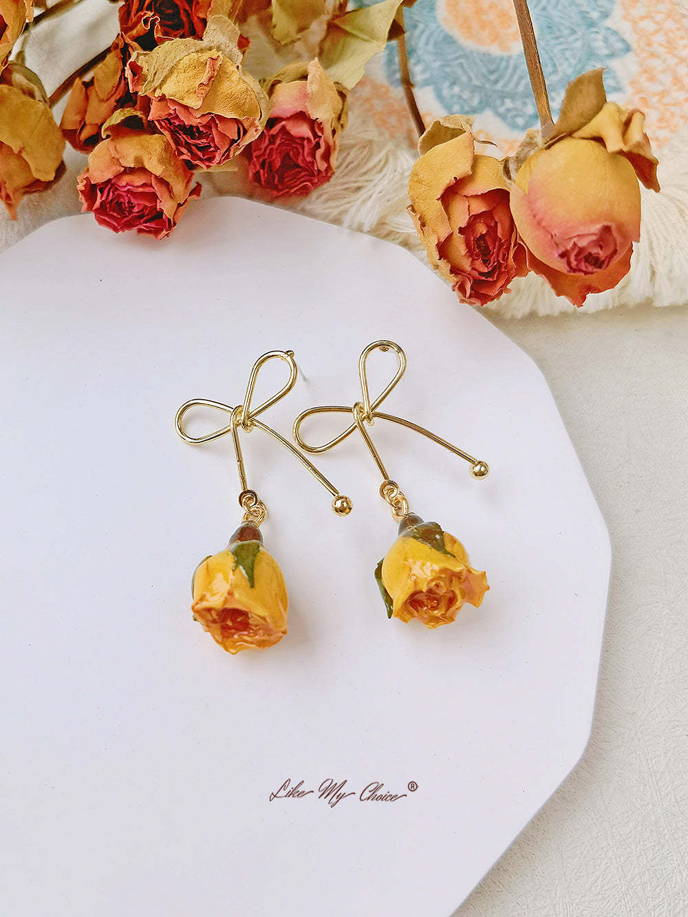 Rose Bow Dried Flowers Earrings