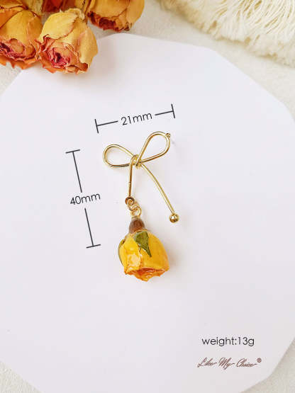 Rose Bow Dried Flowers Earrings