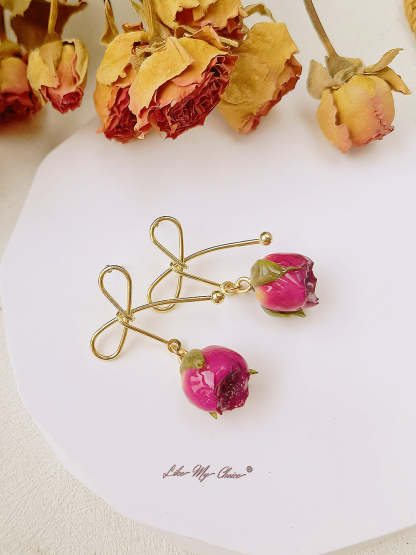 Rose Bow Dried Flowers Earrings