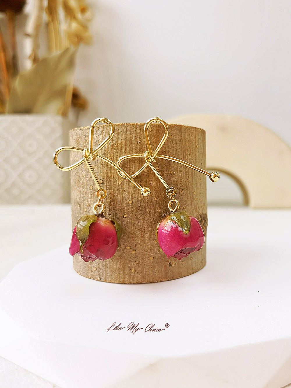 Rose Bow Dried Flowers Earrings