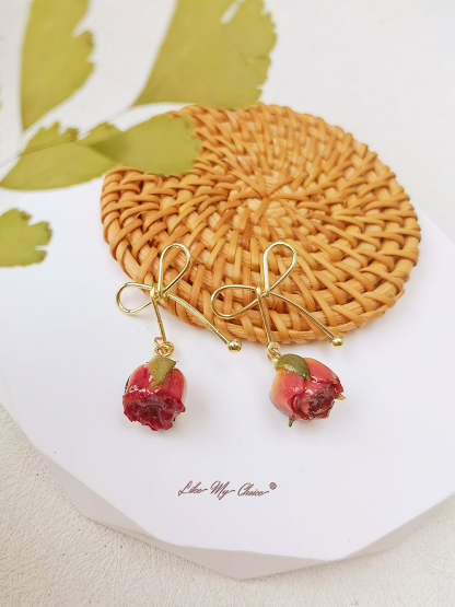 Rose Bow Dried Flowers Earrings