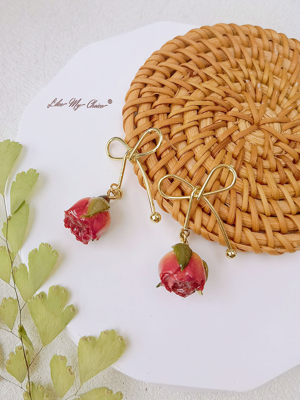 Rose Bow Dried Flowers Earrings