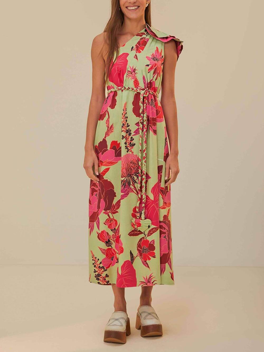 Elegant and Fresh Garden Floral One Shoulder Print Maxi Dress