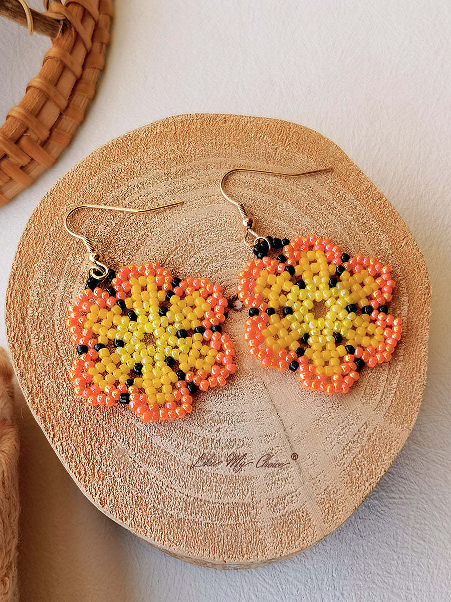 Floral Beaded Braided Drop Earrings