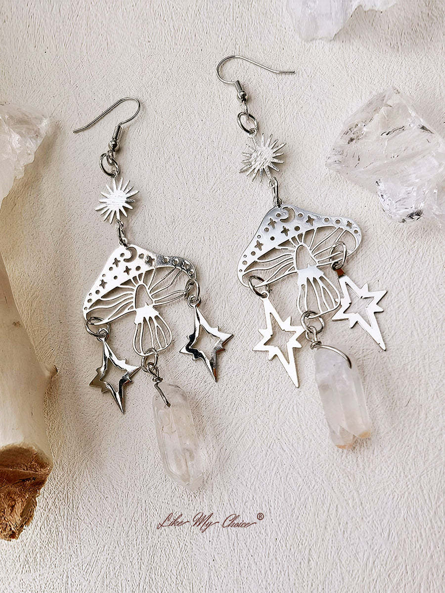 Hollow Mushroom Natural Crystal Earrings