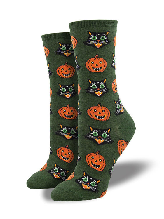 Pumpkin and Cat Halloween Socks