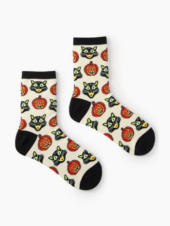 Pumpkin and Cat Funny Halloween Socks