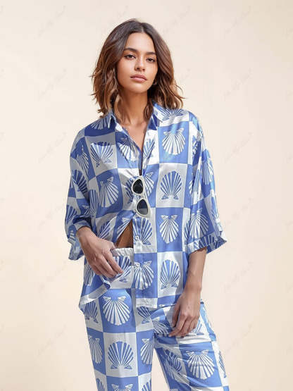 Special Satin Shell Print Button-Down Shirt