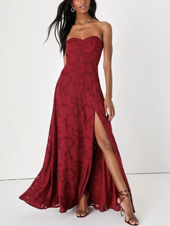 Evening Gown Strapless Slim Fit Slit Maxi Dress