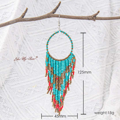 Boho Ethnic Long Tassel Beaded Earrings