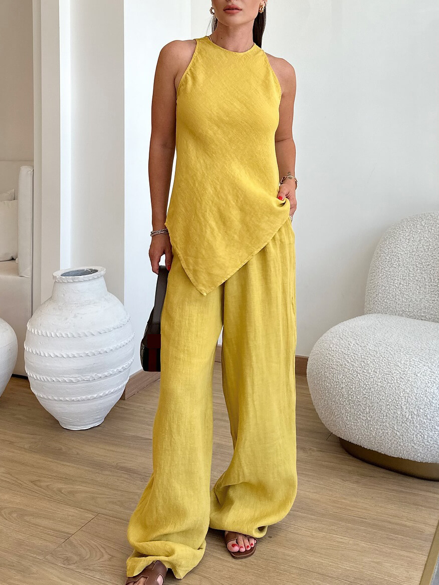 Relaxed Fit Elastic Side Pocket Wide Leg Pants