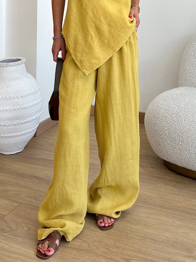 Relaxed Fit Elastic Side Pocket Wide Leg Pants