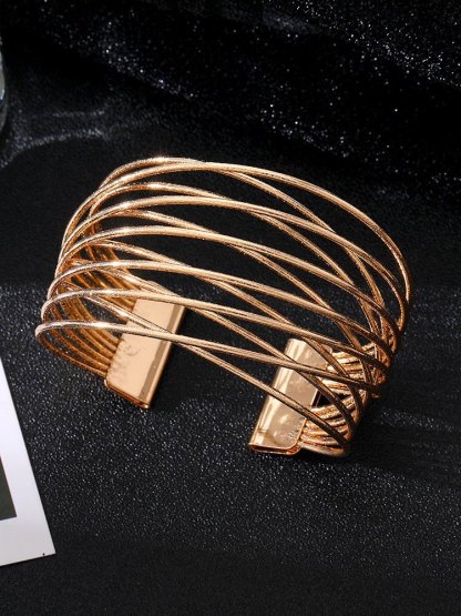 Metal Frosted Multi-Layered Bracelet Geometric Stacking Bracelet