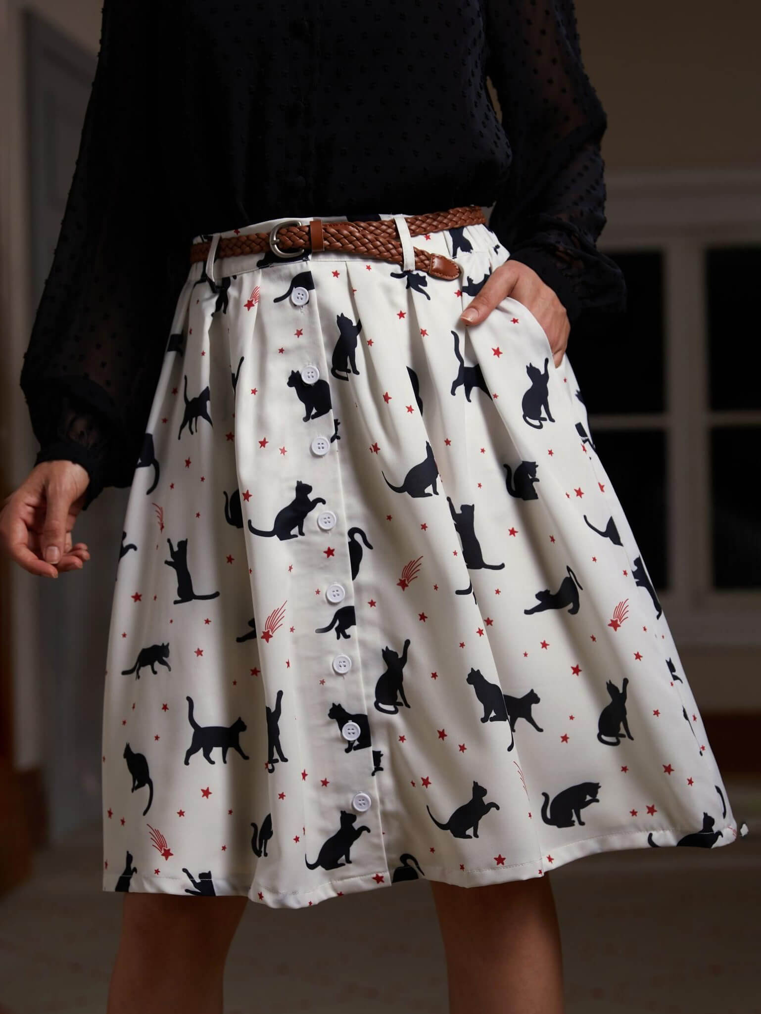 Fun Halloween Cat Print Skirt