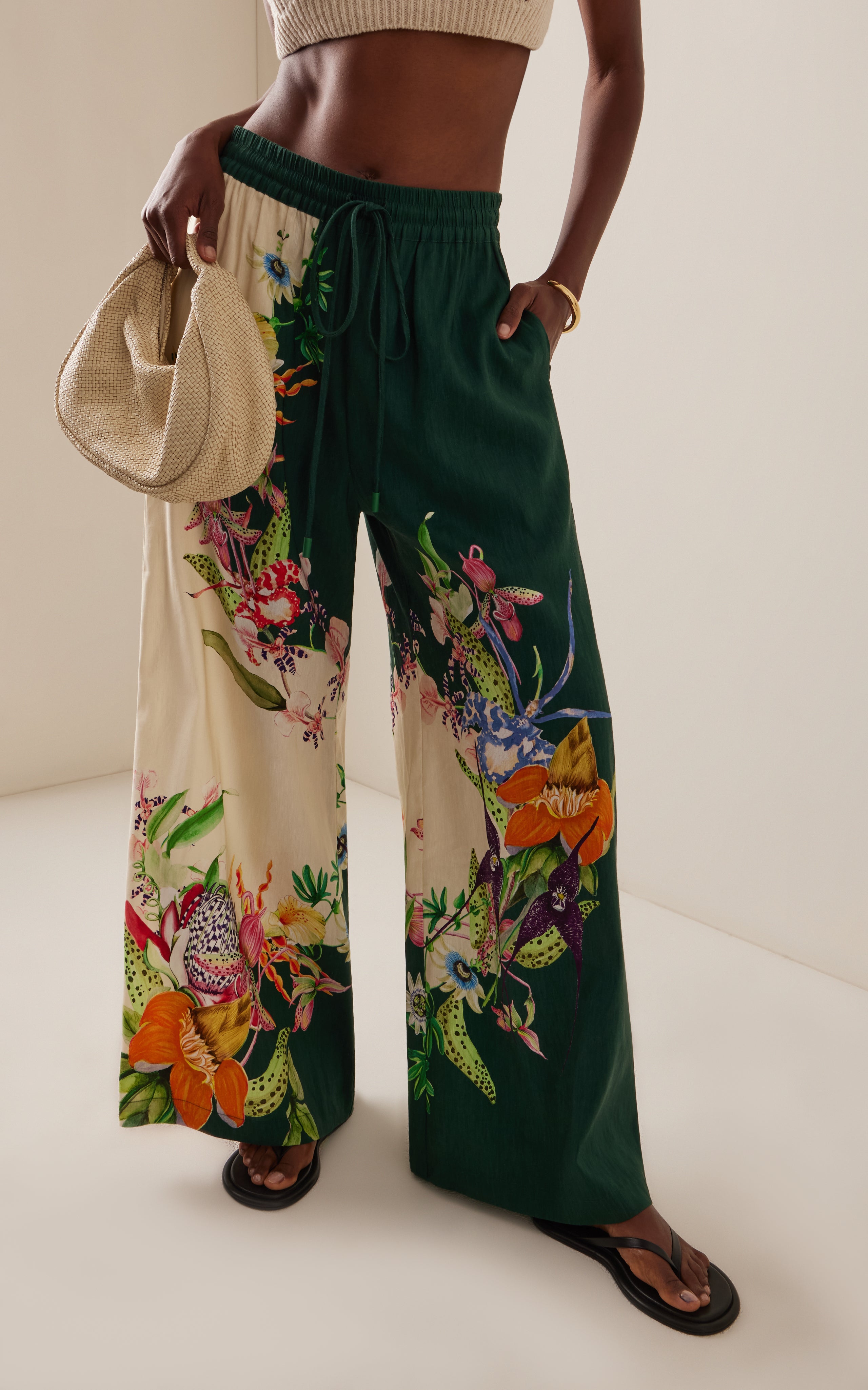 Unique Positioning Retro Print Loose Wide-Leg Pants