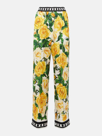 Exquisite Rose Print Loose Long Wide Leg Pants