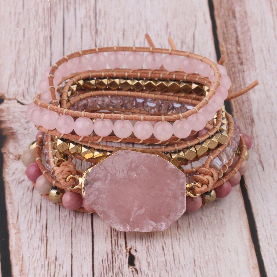 wickedafstore Rose Quartz Wrap Bracelet