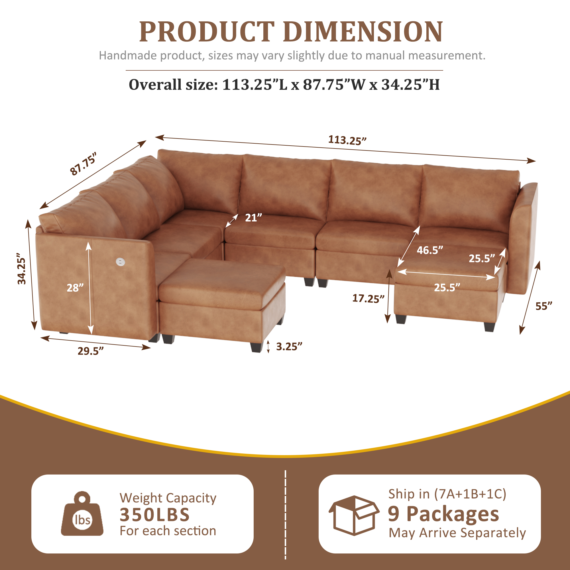 Pationate Faux Leather Sectional Couches for Living Room