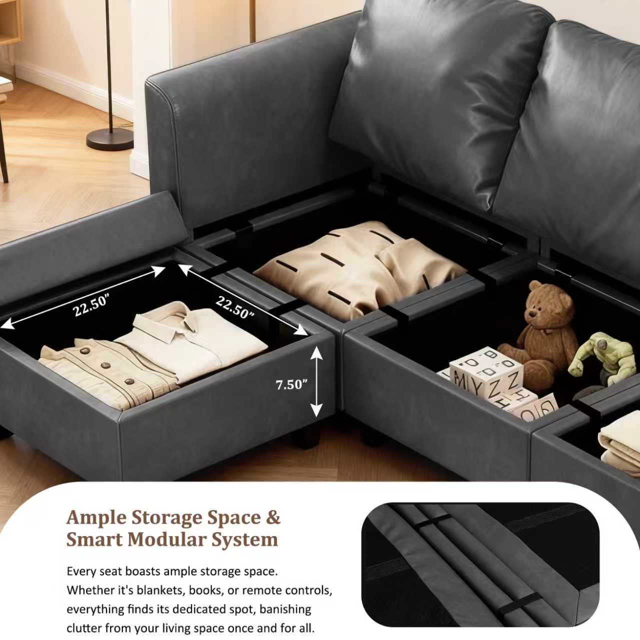 Pationate Faux Leather Sectional Couches for Living Room, 138.5" U Shaped 7 Seater