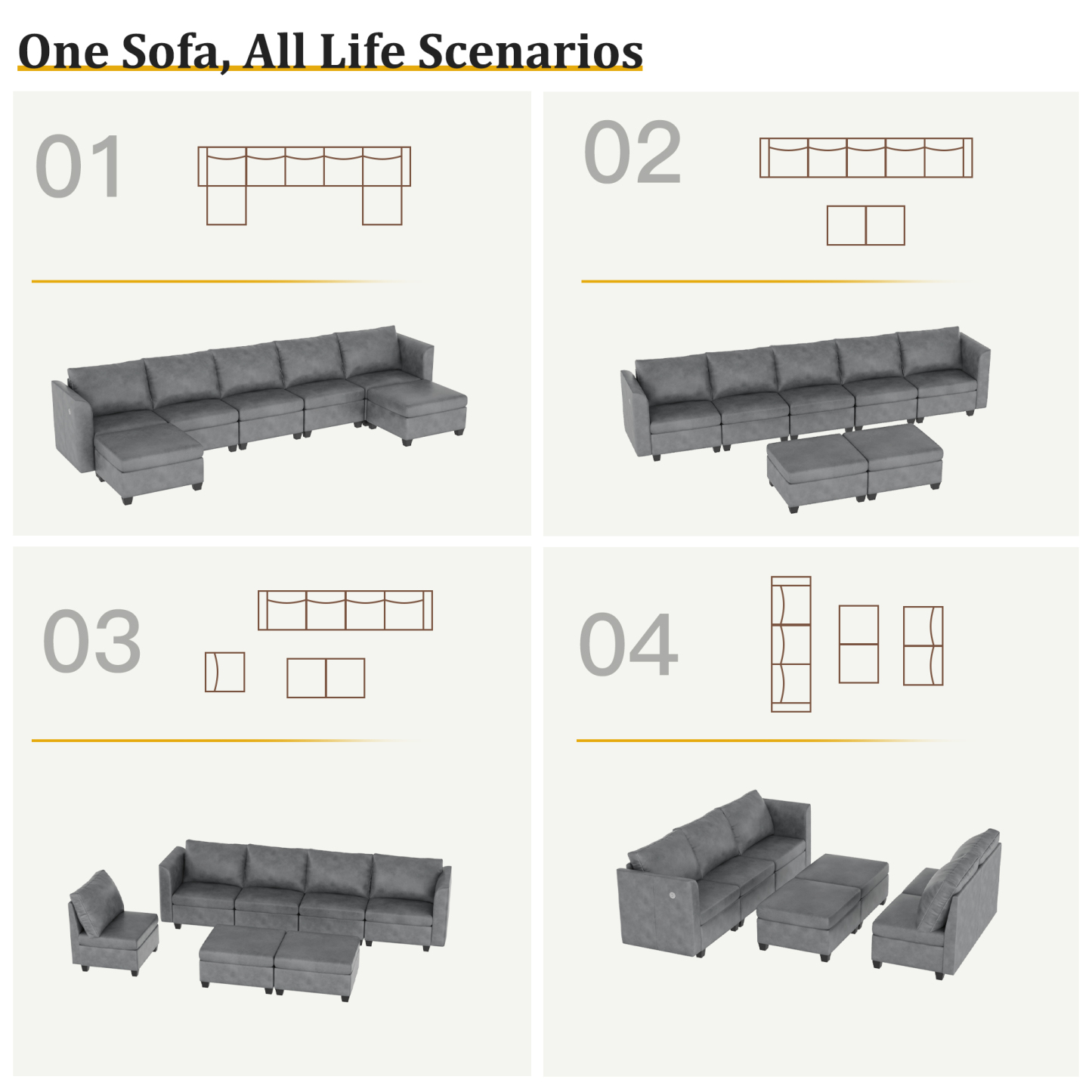 Pationate Faux Leather Sectional Couches for Living Room, 138.5" U Shaped 7 Seater