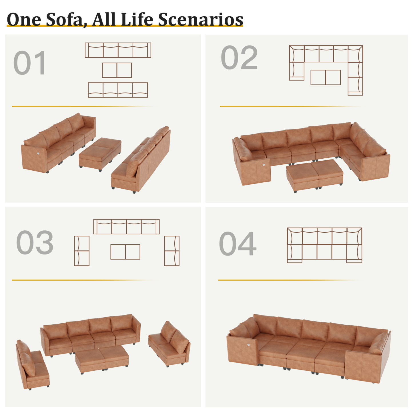 Pationate Faux Leather Sectional Couches for Living Room, 138.5" U Shaped 10 Seater