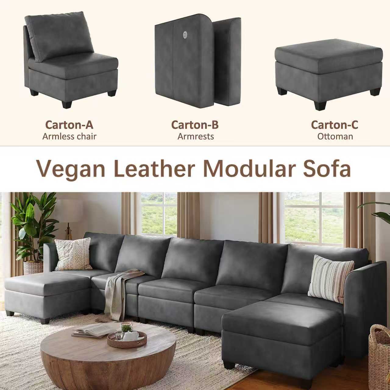 Pationate Faux Leather Sectional Couches for Living Room, 138.5" U Shaped 7 Seater