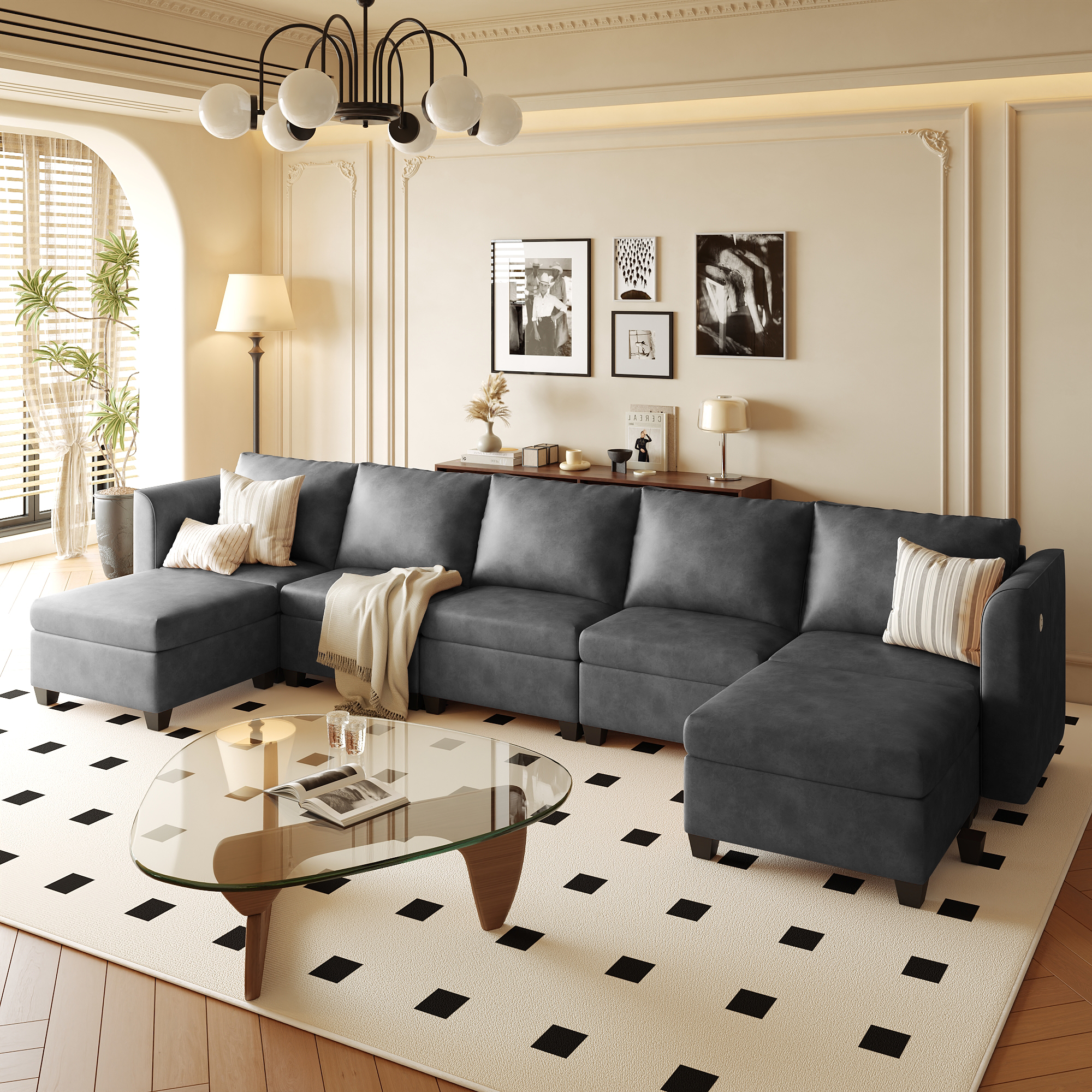 Pationate Faux Leather Sectional Couches for Living Room, 138.5" U Shaped 7 Seater