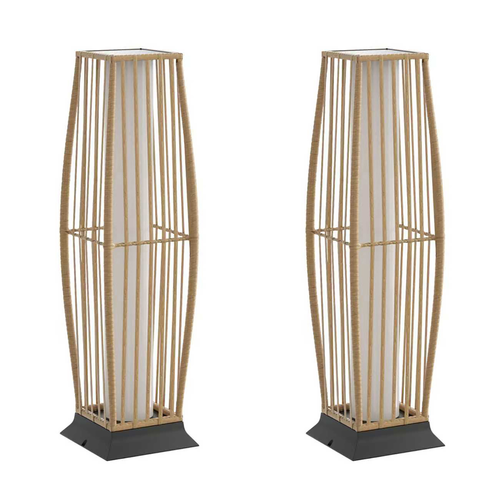 Rattan Outdoor Floor Lamp Set of 2, Boho Solar Porch Lights Outdoor Waterproof for Patio, Garden, Balcony & Deck, Natural (Vertical)
