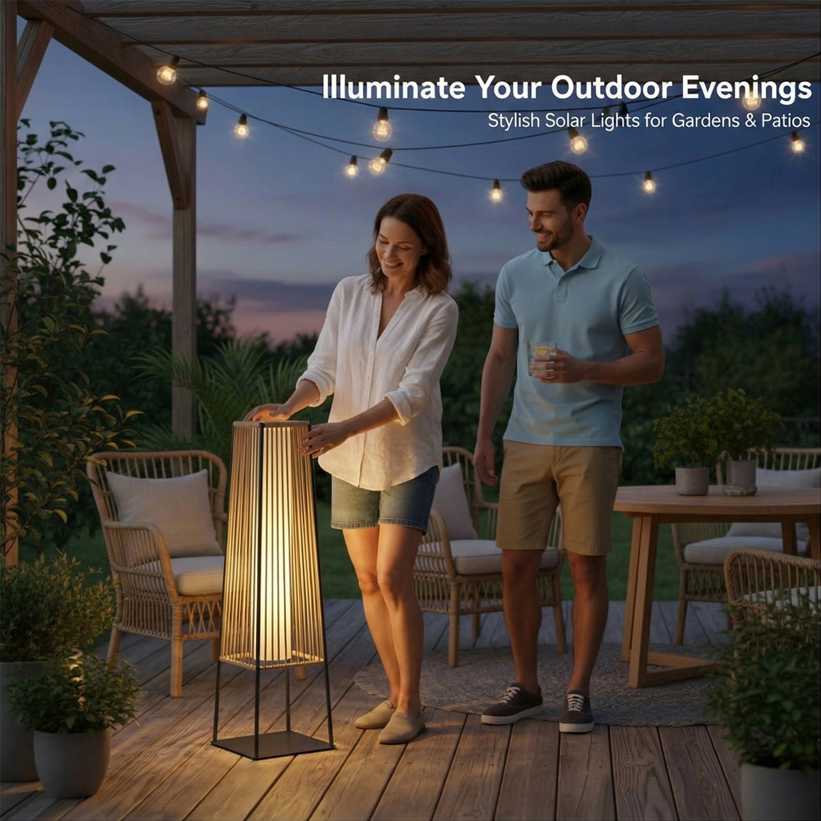 Outdoor Floor Lamp Set of 2, Rattan Solar Lanterns Outdoor Waterproof (UPC: 772510738314)