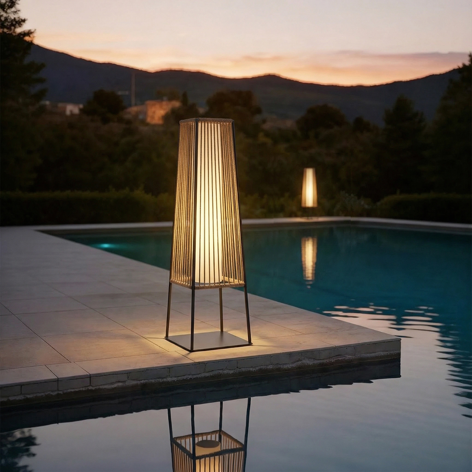 Outdoor Floor Lamp Set of 2, Rattan Solar Lanterns Outdoor Waterproof (UPC: 772510738314)