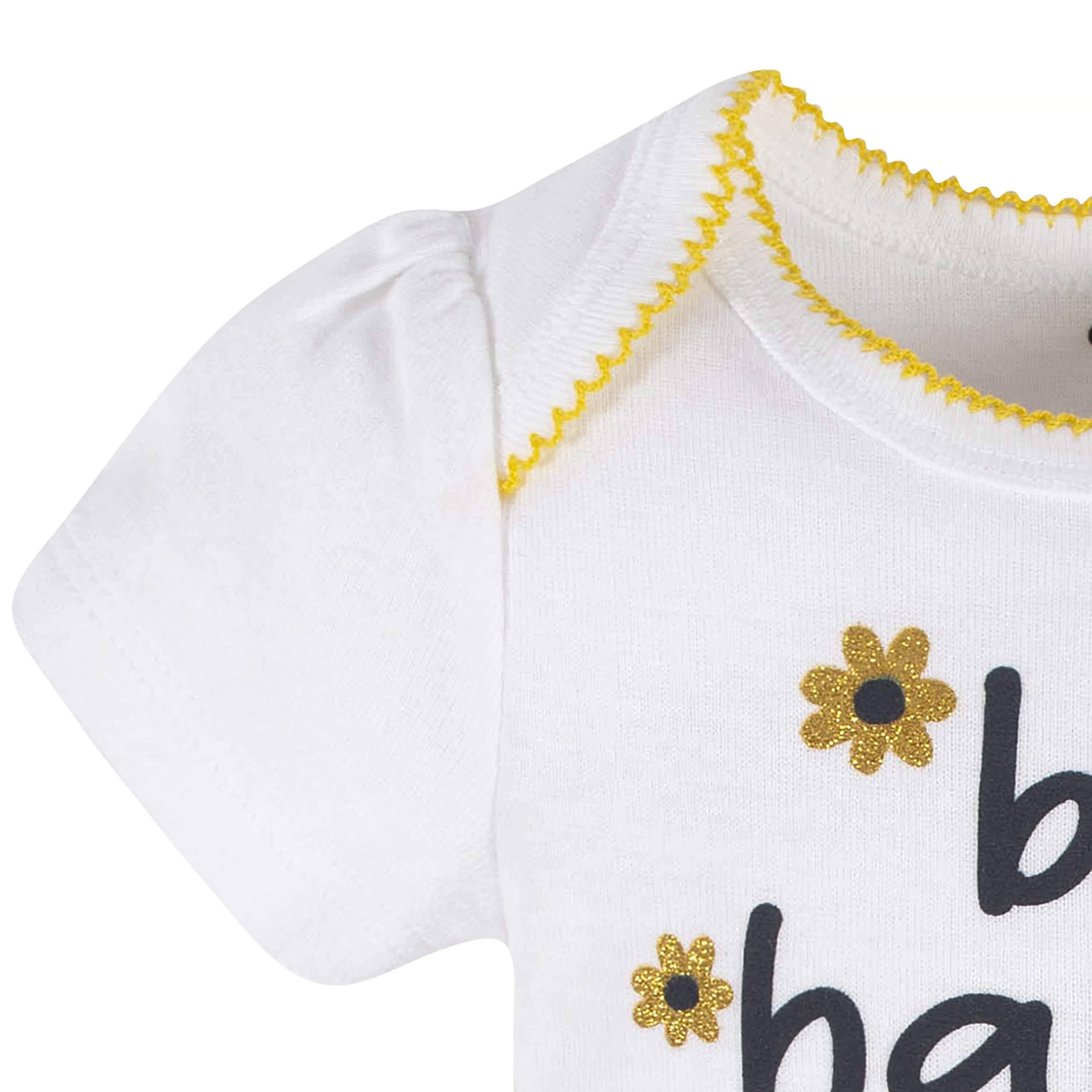 4-Piece Baby Girls Bee Garden Onesies Bodysuit, Tee, Skort & Pant Set