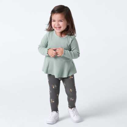 3-Pack Infant & Toddler Girls Mustard & Charcoal Floral Leggings