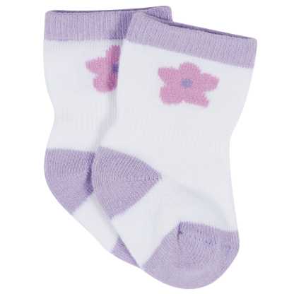 12-Pack Baby & Toddler Girls Rainbow Floral Jersey Crew Wiggle Proof Socks