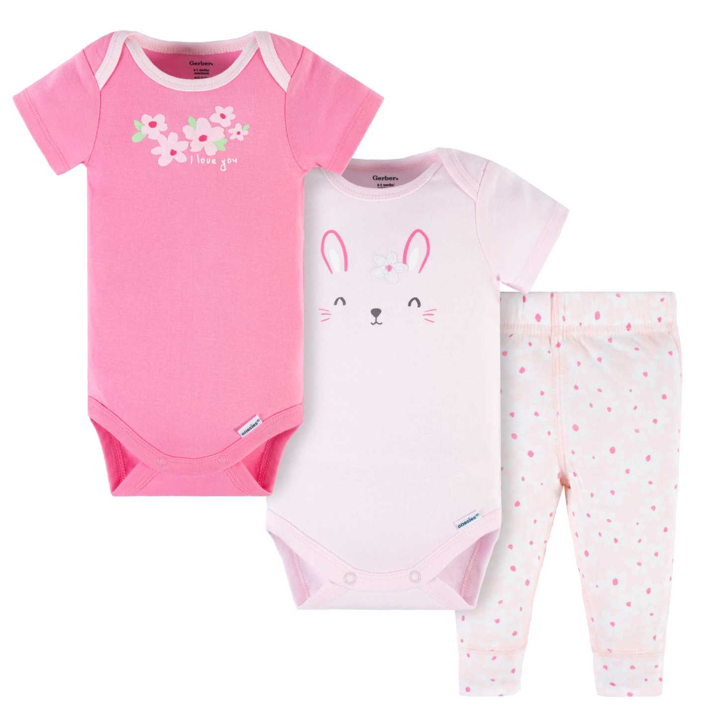 3-Piece Baby Girls Summer Blossom Short Sleeve Onesies Bodysuits & Pants Set