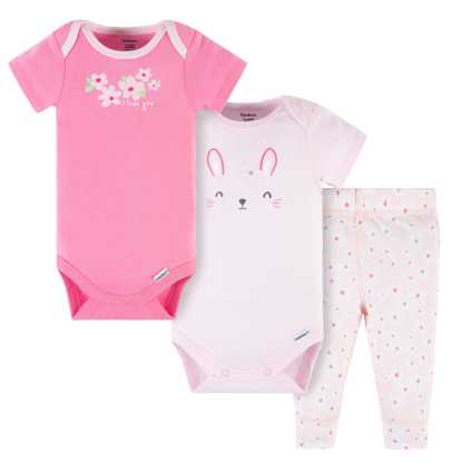3-Piece Baby Girls Summer Blossom Short Sleeve Onesies Bodysuits & Pants Set