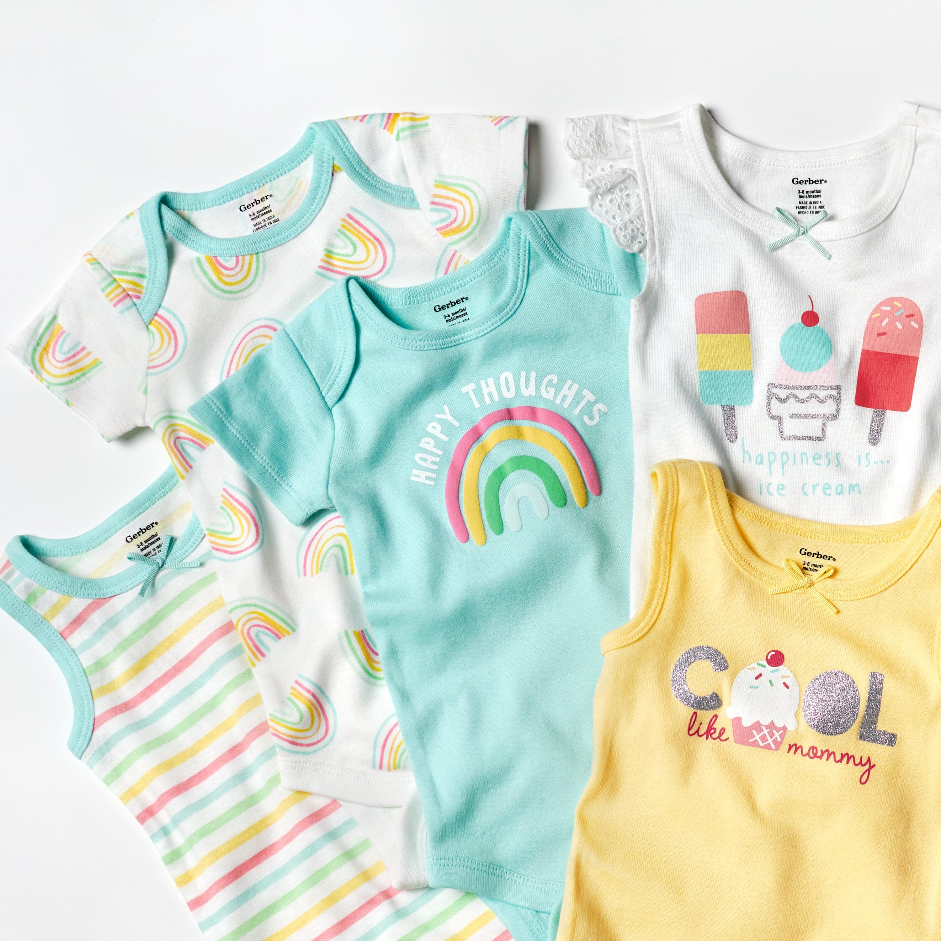 4-Pack Baby Girls Dots Of Rainbows Tank Onesies Bodysuits