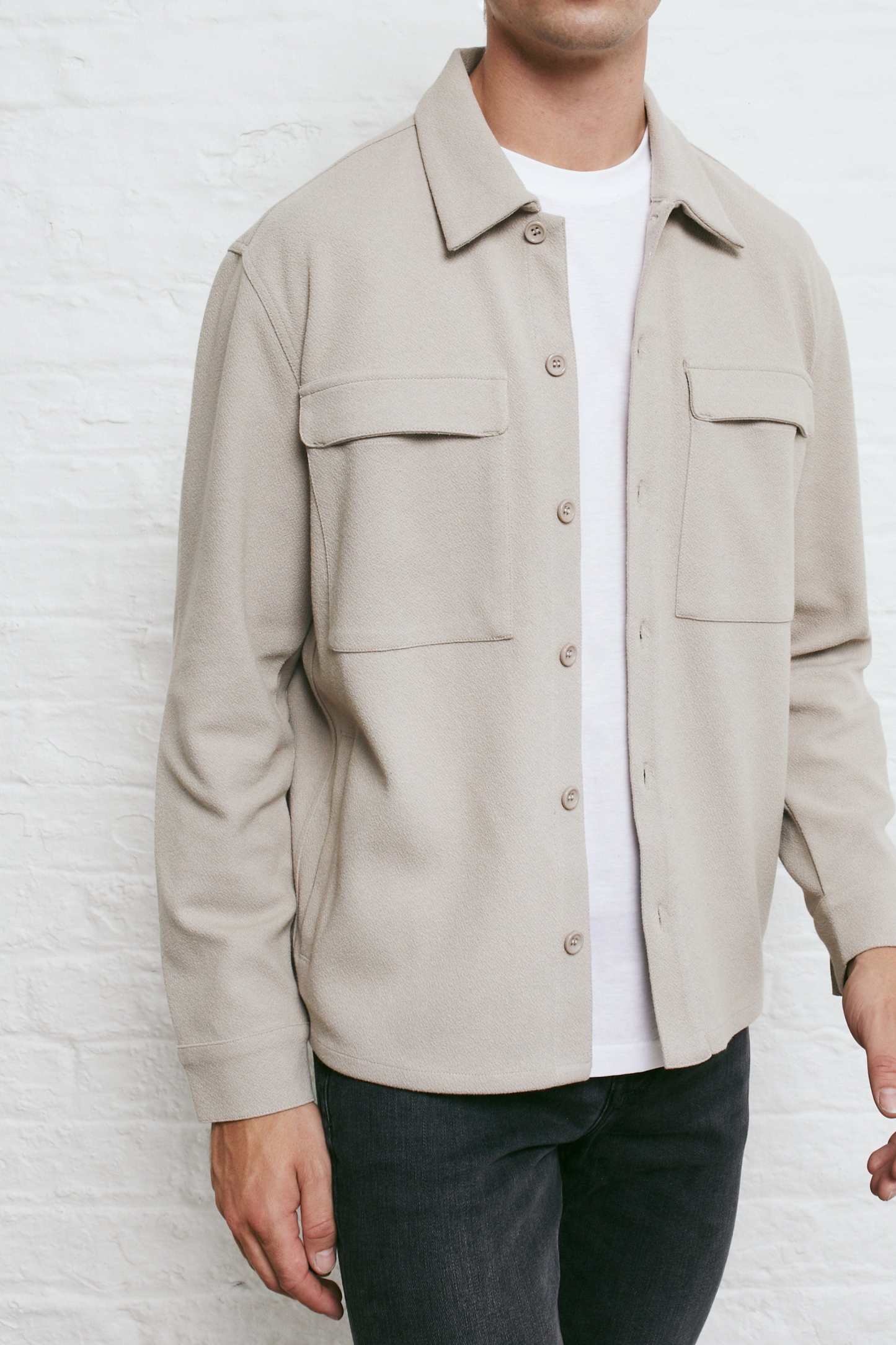 Textured Button Overshirt - Stone