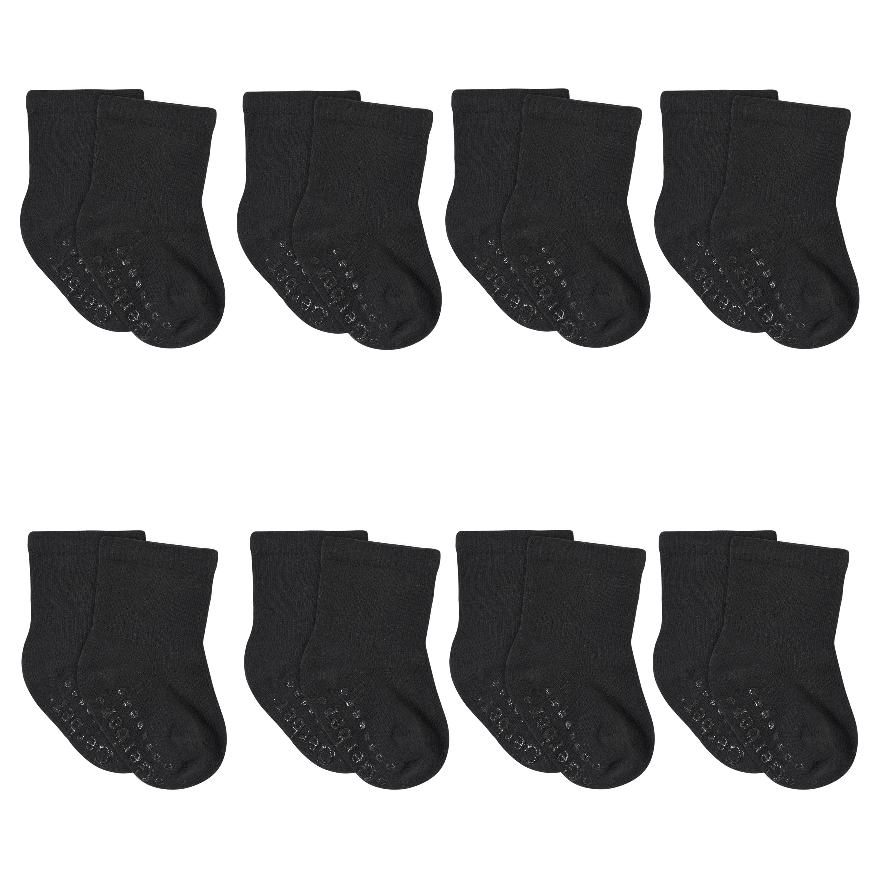 8-Pack Baby & Toddler Black Wiggle Proof Jersey Crew Socks