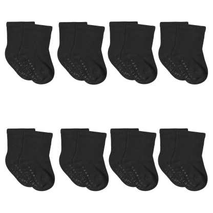 8-Pack Baby & Toddler Black Wiggle Proof Jersey Crew Socks